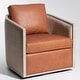 preview thumbnail 121 of 165, KINWELL 31"W Oak Frame Upholstered Swivel Barrel Armchair Set of 1 - Brown Genuine Leather