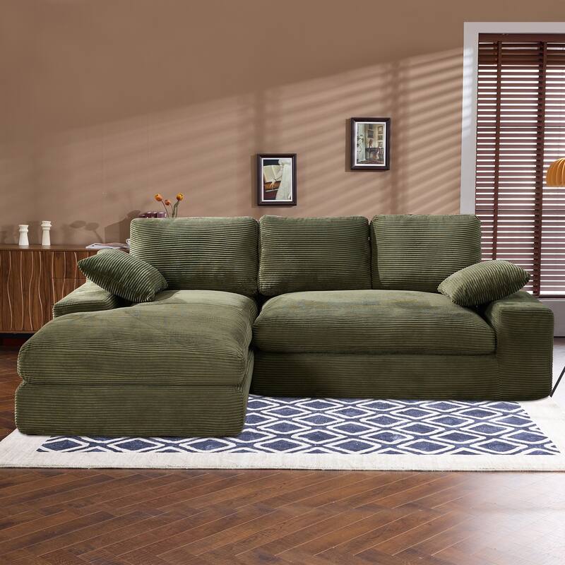 Roomfitters Corduroy Compressed Sofa with 3 Back Cushions & 2 Pillows, Soft Skin-Friendly Couch for Cozy Living Room