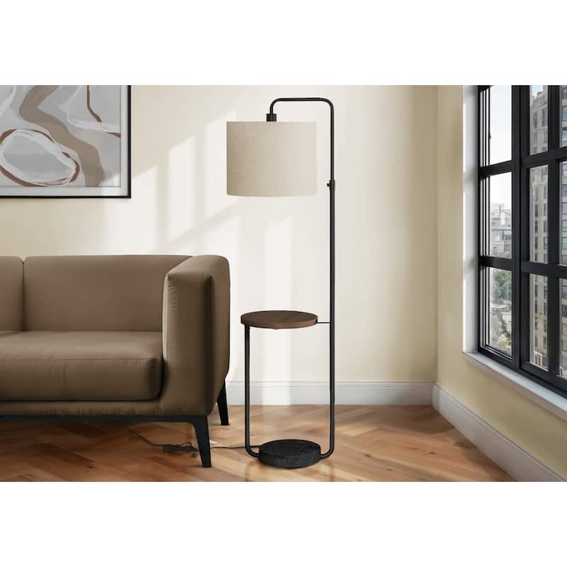 Lighting, 67"h, Floor Lamp, Usb Port Included, Black Metal, Ivory / Cream Shade, Contemporary - Black