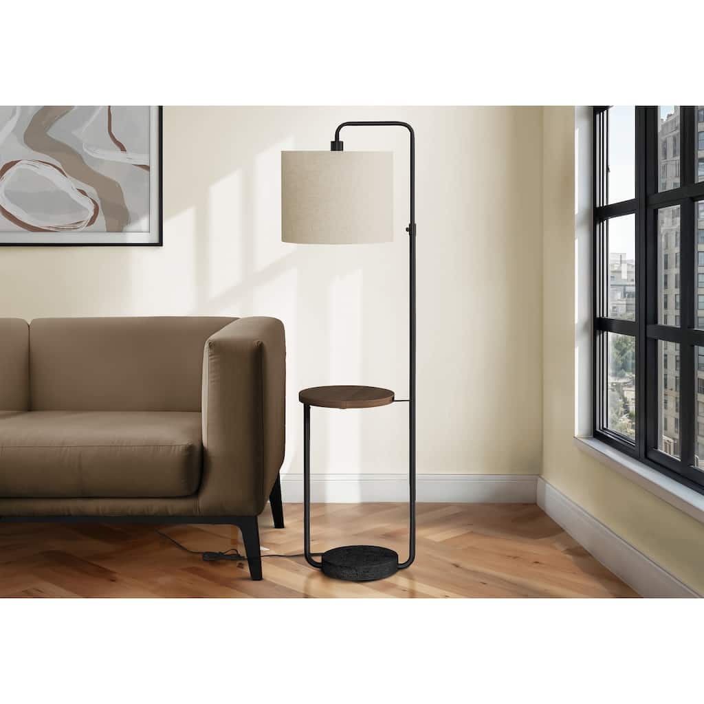 Lighting, 67"h, Floor Lamp, Usb Port Included, Black Metal, Ivory / Cream Shade, Contemporary