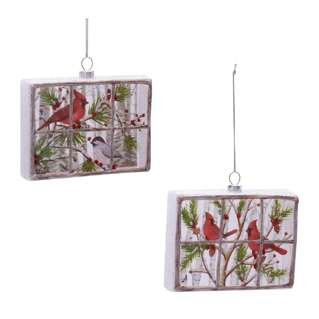 Cardinal Window Ornament Set of 6 - 5"L x 4"H Glass