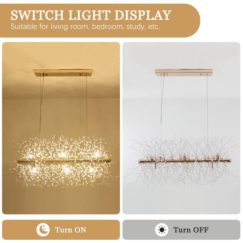 9-Light Hanging Empire Linear Chandelier Lighting Blowball Crystal Island Chandelier for Kitchen Island