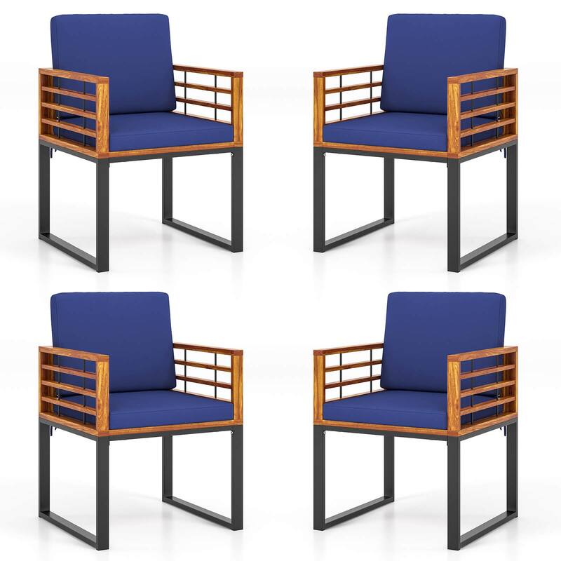 Costway Acacia Wood Outdoor Dining Chairs Set of 4 with Soft Cushions - See Details - as pic shows