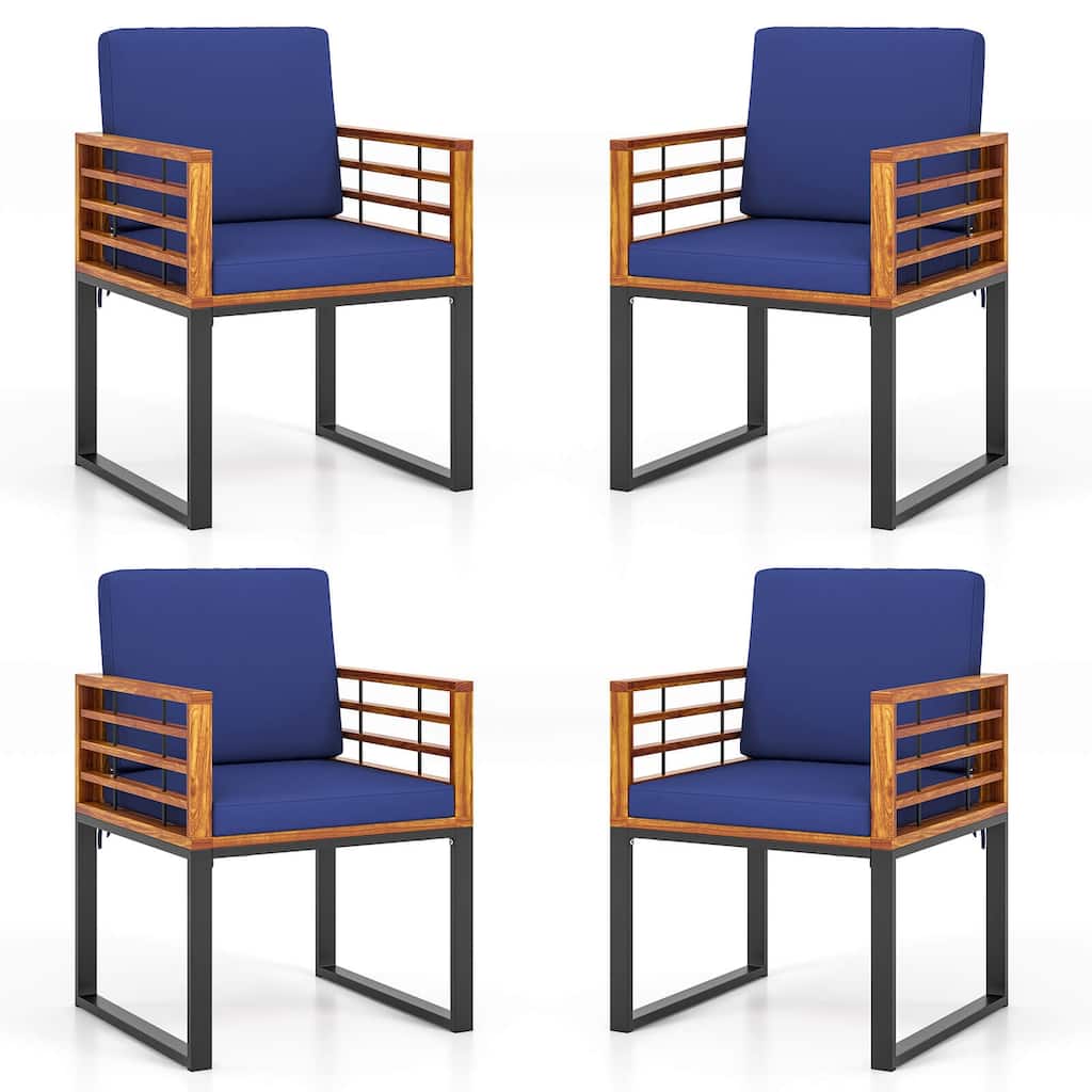 Costway Acacia Wood Outdoor Dining Chairs Set of 4 with Soft Cushions - See Details