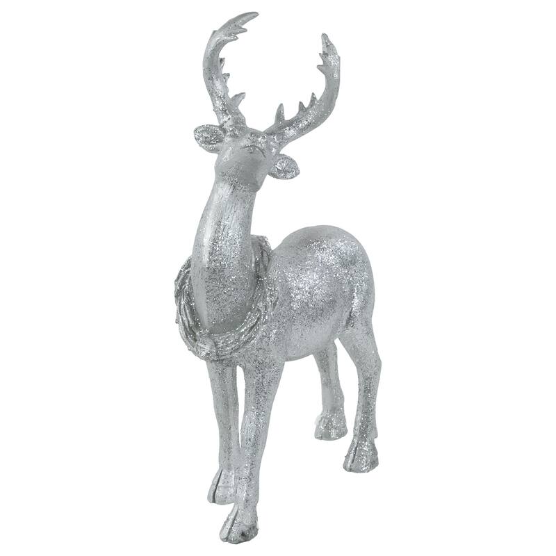 Standing Glitter Reindeer Decoration - 10.75" - Silver
