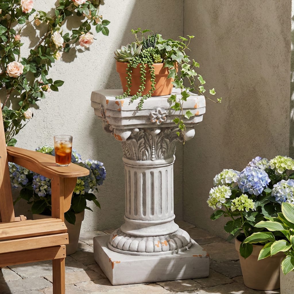 Christopher Knight Home - 16.73"H Classical Corinthian MGO Pedestal Plant Stand Side Table for Indoor & Outdoor