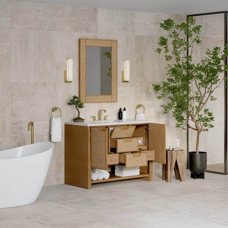 Solene 48" Single Vanity, Seaside Oak, w/FreePower Wireless Charger