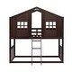 preview thumbnail 3 of 9, Twin Over Twin Bunk Bed With Ladder, House-shaped Bed with Windows, Pine Wooden Bed Frame with Guardrails, Brown