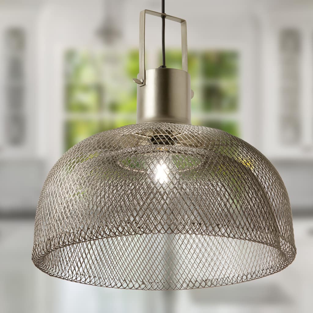 Addison River of Goods Nickel Metal 19-Inch Pendant Light with Adjustable Hanging Cord - 19" x 19" x 80"
