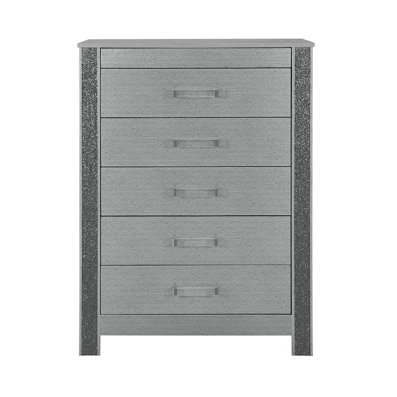HomeRoots 36" Silver Wood Five Drawer Dresser