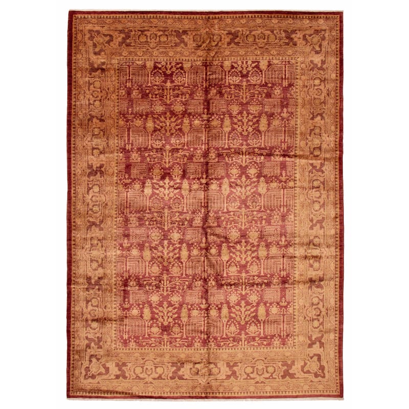 ECARPETGALLERY Hand-knotted Peshawar Oushak Red Wool Rug - 9'10 x 13'9 - Dark Red - 9'10 x 13'9
