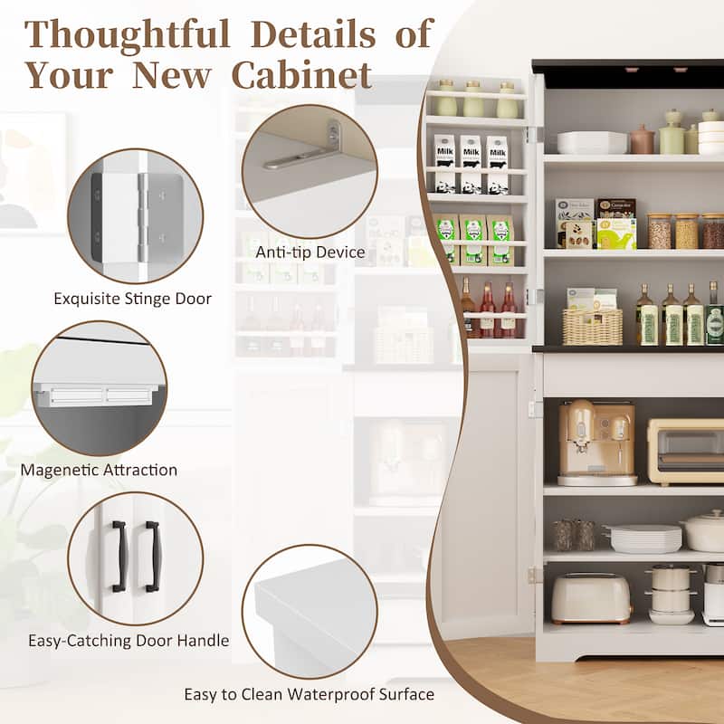 Kitchen Pantry Cabinet with Adjustable Shelves - Freestanding Storage Organizer