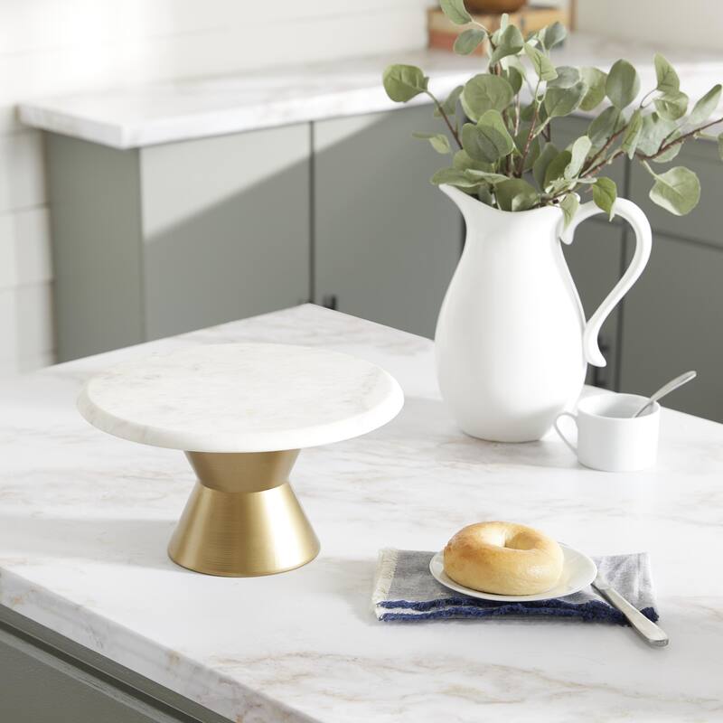 Marble Cake Stand with Gold Base - White or Gray - Roche River Decor