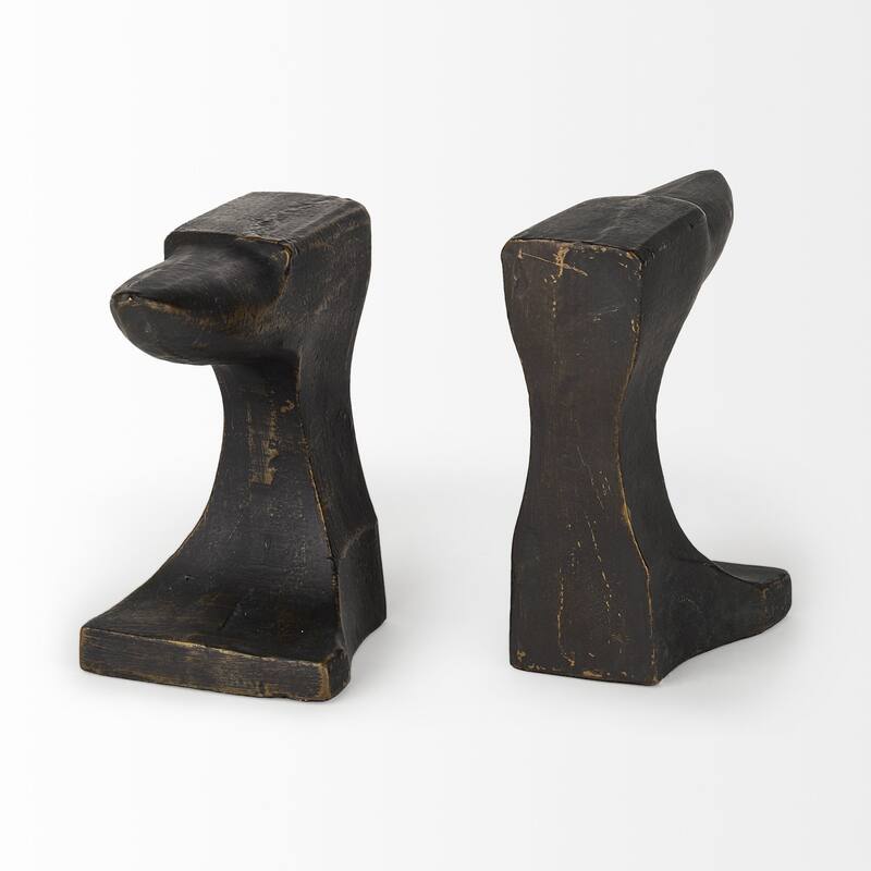 HomeRoots Set of Two 6" Black And Gold Polyresin Decorative Bookends - 6.2992" H x 3.5433" W x 11.811" D