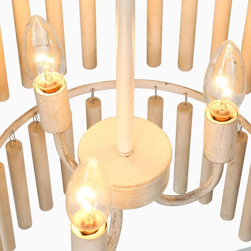 Farmhouse 3-Light White Wood Chandelier 3-Tiers Empire Pendant Lights - 18.5" D x 31.5" H