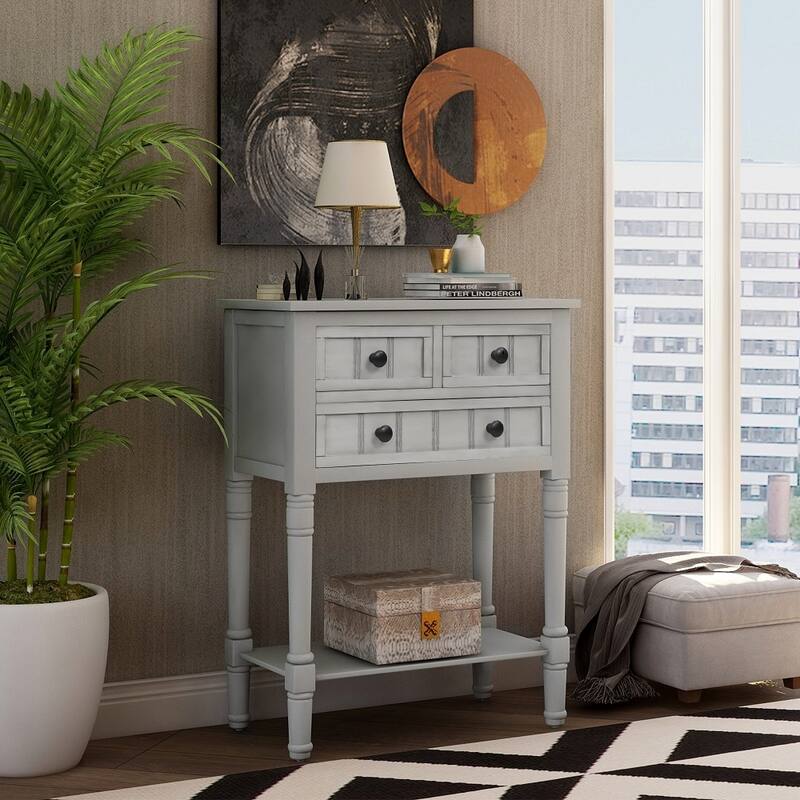 Copper Grove Colby 3-drawer Console Table with Bottom Shelf - Grey Wash