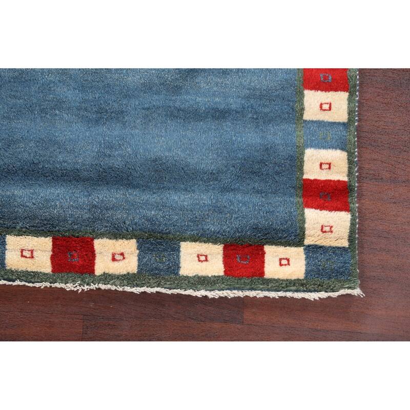 Hand Knotted Oriental 100% Wool Carpet Modern Bordered Navy Blue & Blues Gabbeh Area Rug - 5' 0'' X 3' 11''