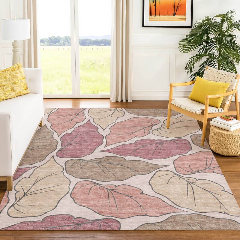 Machine Washable Indoor/ Outdoor Contemporary Floral Chantille Rug