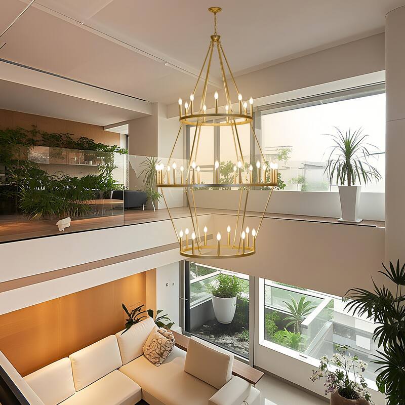 36 - Light Grand Multi Tiered Wrought Iron Chandelier, Candle - Style Lights for High Ceilings - 80.71"