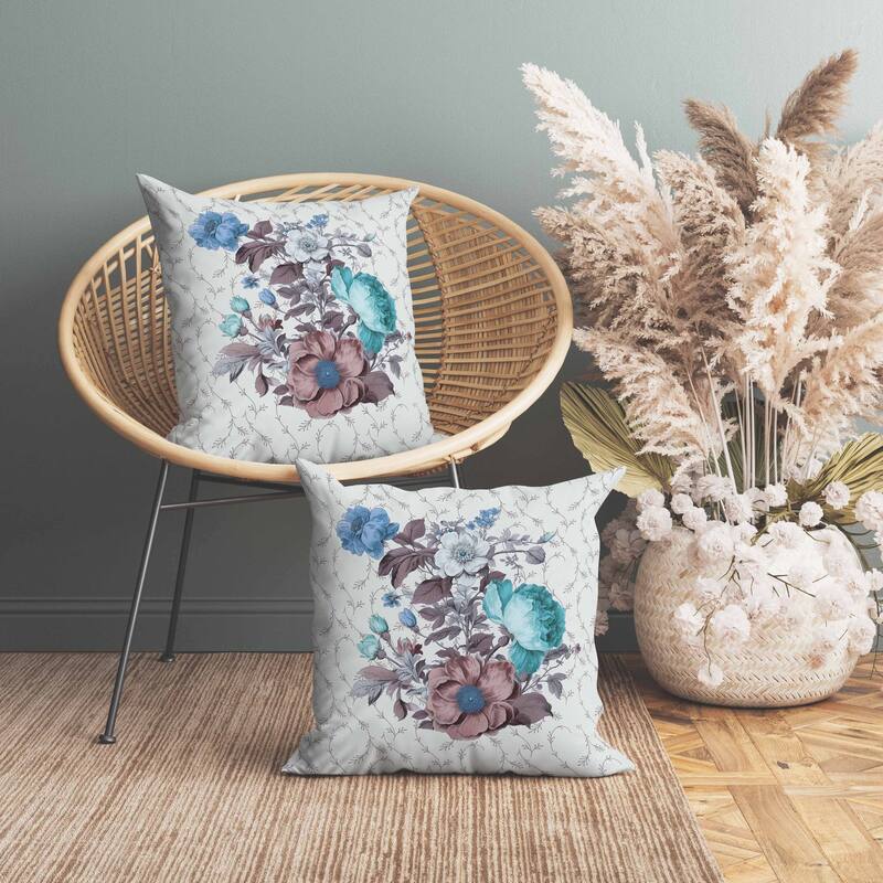 Flower and Knop Faux Suede Reversible Throw Pillow Blue and Lavender