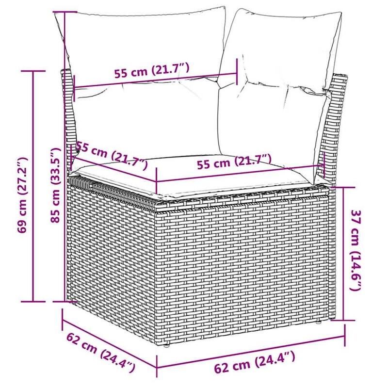 vidaXL 11 Piece Patio Sofa Set with Cushions Grey Poly Rattan (US only) - 113.8x33.5x92.1