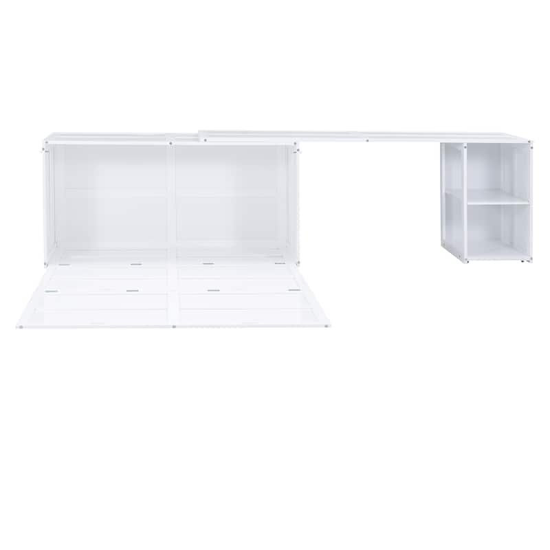 White Pine Queen Murphy Bed with Rotating Desk and Shelves