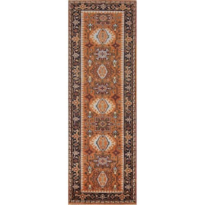 Geometric Orange Kazak Indian Runner Rug Handmade Wool Carpet - 2'7"x 9'11"