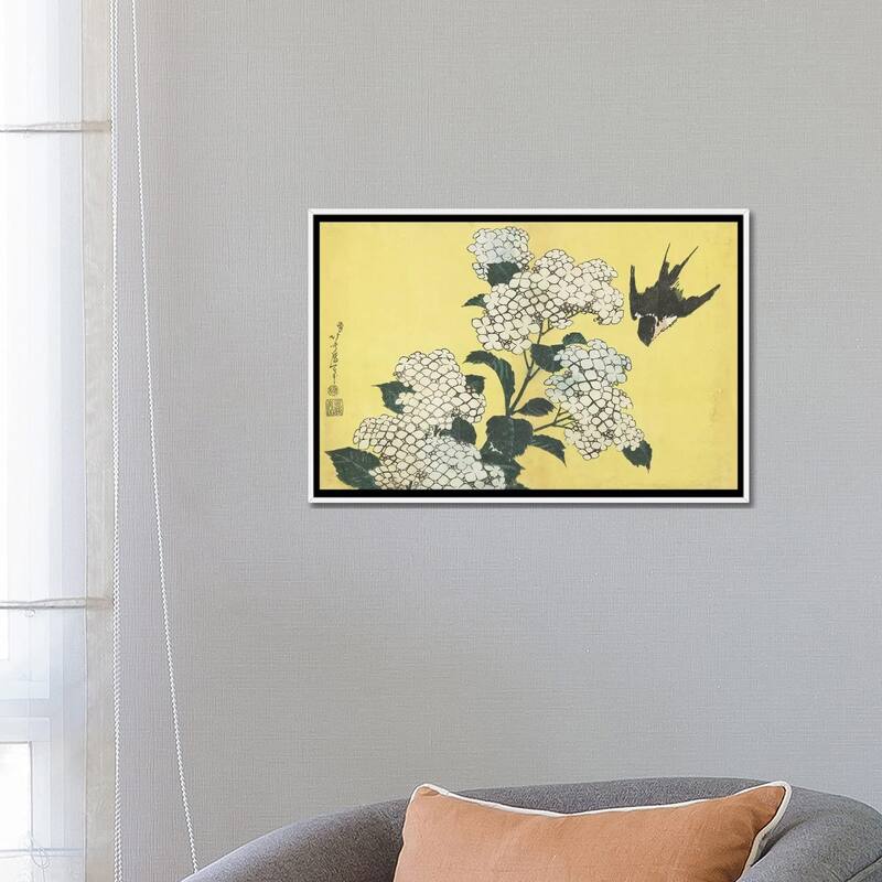 iCanvas "Hydrangea And Swallow, c.1832" by Katsushika Hokusai Framed Canvas Print