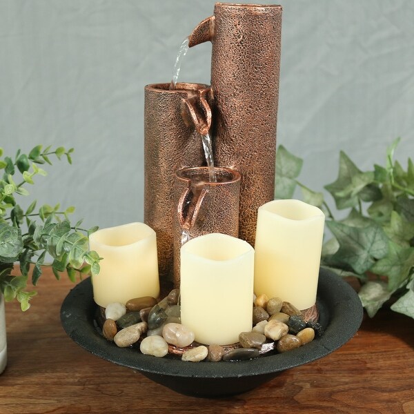 Sunnydaze 3-Tier Column Indoor Tabletop Water Fountain with LED Candle Lights