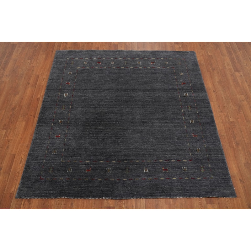 Hand Knotted Oriental 100% Wool Carpet Tribal Animal Pictorial Greys & Charcoal Gabbeh Area Rug - 5' 11'' X 5' 11''