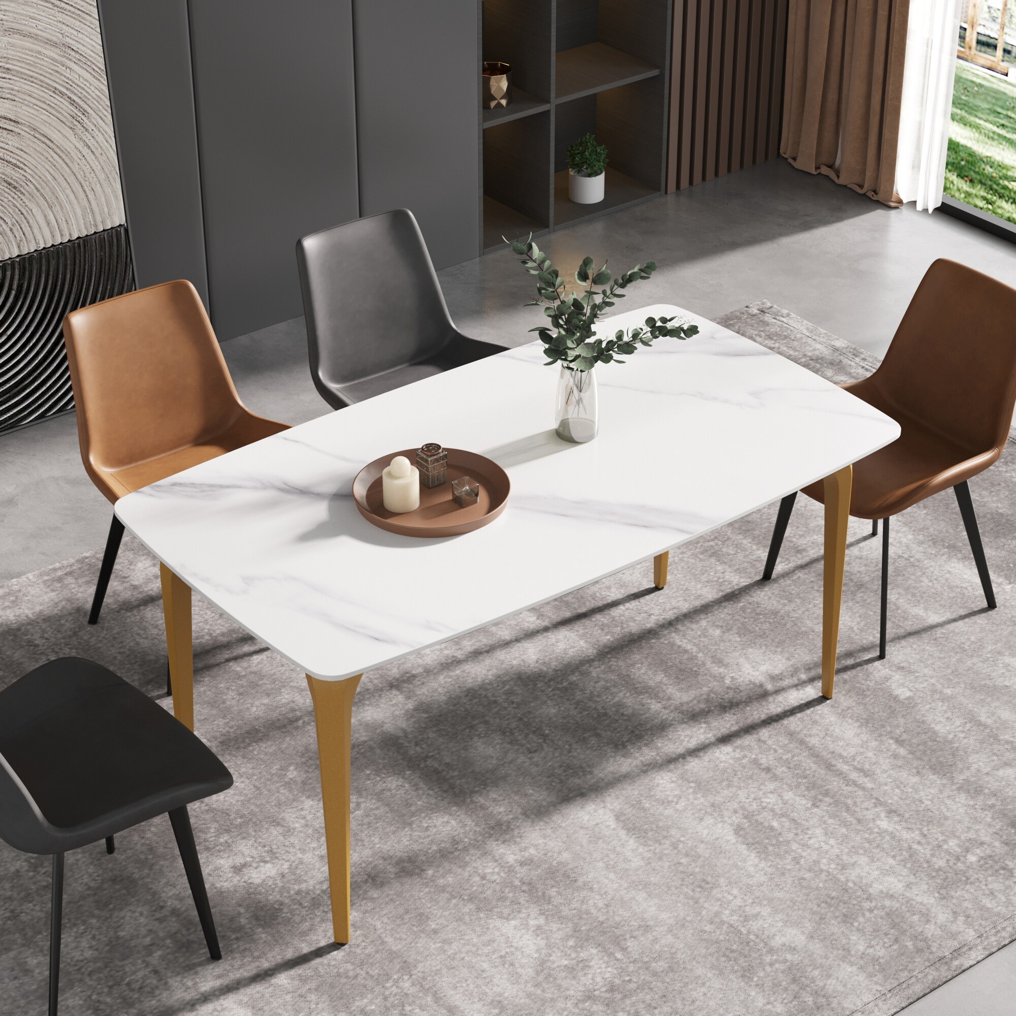 Modern Slate Dining Table, Rectangular Sintered Stone Top and