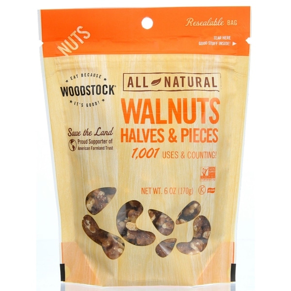 Woodstock Walnuts - Halves & Pieces - Raw - Case of 8 - 6 oz.