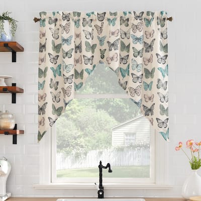 No. 918 Magdalena Crushed Voile Sheer Rod Pocket Kitchen Curtain Swag Pair - 56" x 38" - 56" x 38"
