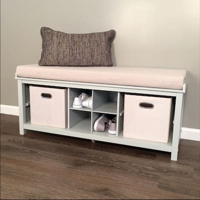 John Louis Home Solid Wood Entryway Bench with 1 Shoe Cubbies Grey
