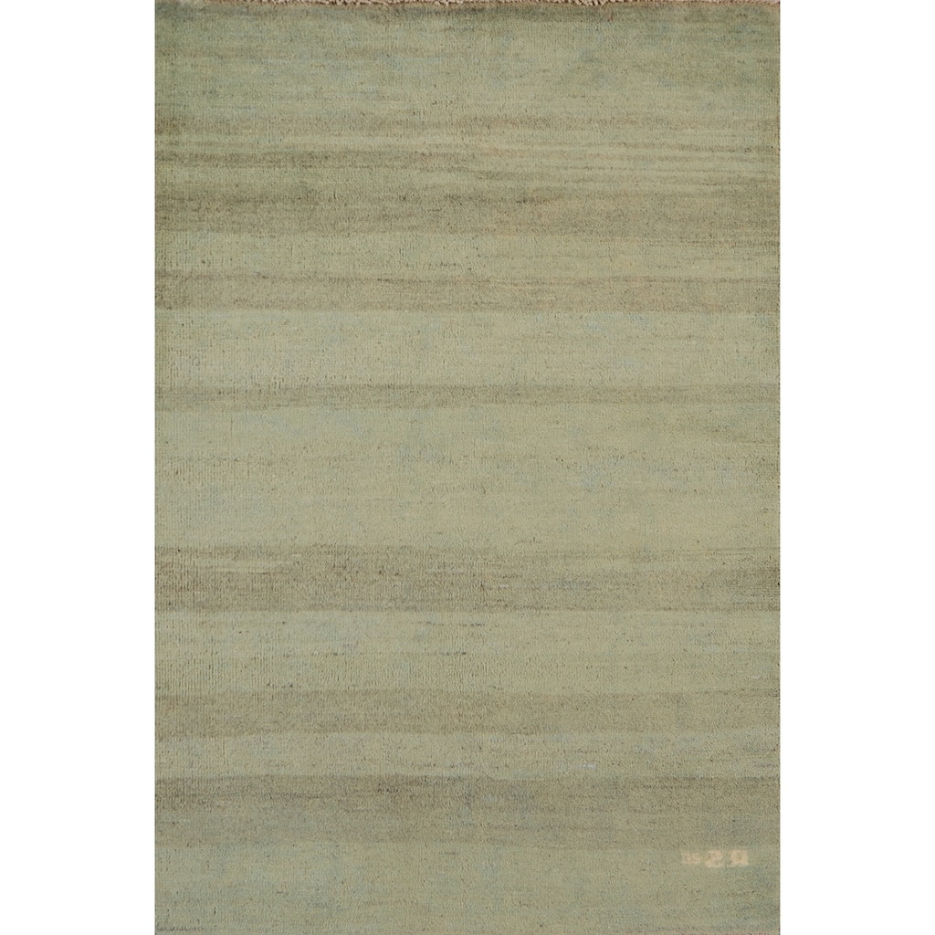 Light Green Striped Gabbeh Oriental Foyer Rug Handmade Wool Carpet - 2'8"x 4'1"