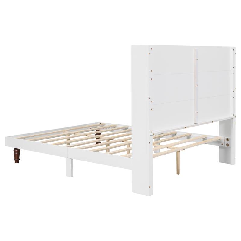 Simple Lines Platform Bed High Headboard Wingback Bed, Wood Slat Support Low Profile Platform Bed, Wingback Panel Bed