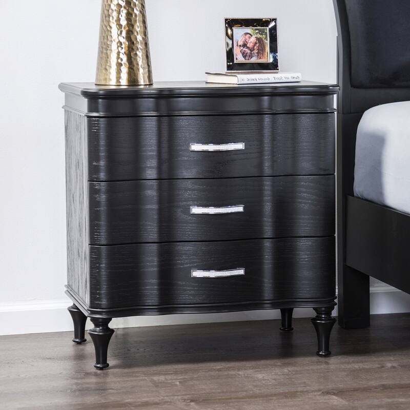 1pc Nightstand Exquisite Bedroom Black Solidwood Turned Legs