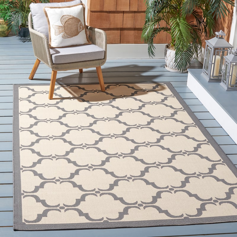 SAFAVIEH Courtyard Charleen Indoor/ Outdoor Waterproof Patio Backyard Rug - 5'3" x 7'7" - Beige/Anthracite