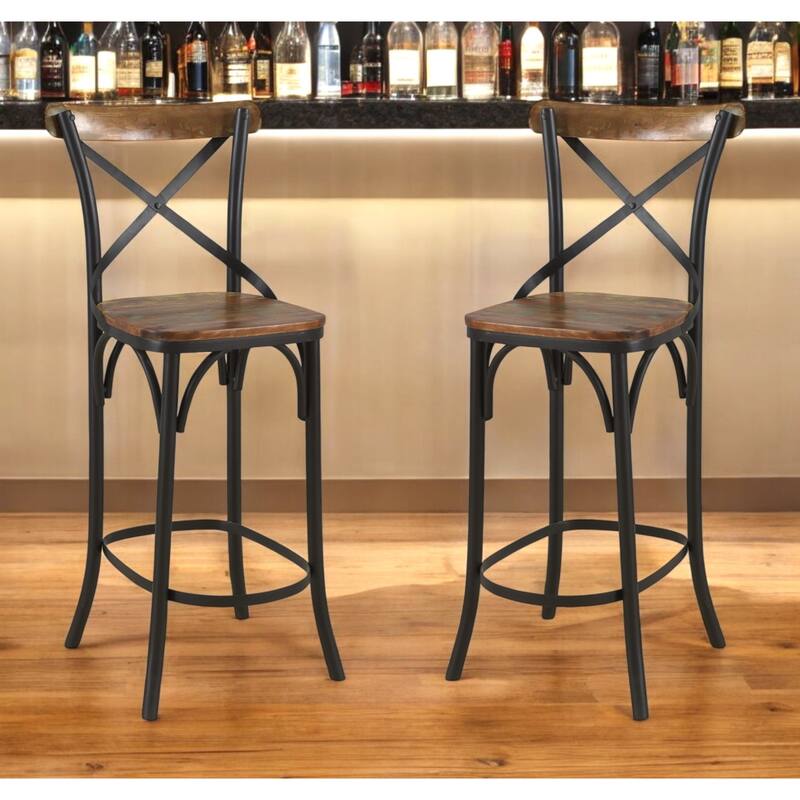 HomeRoots 30" Brown and Black Solid Wood and Metal Counter Height Bar Chair