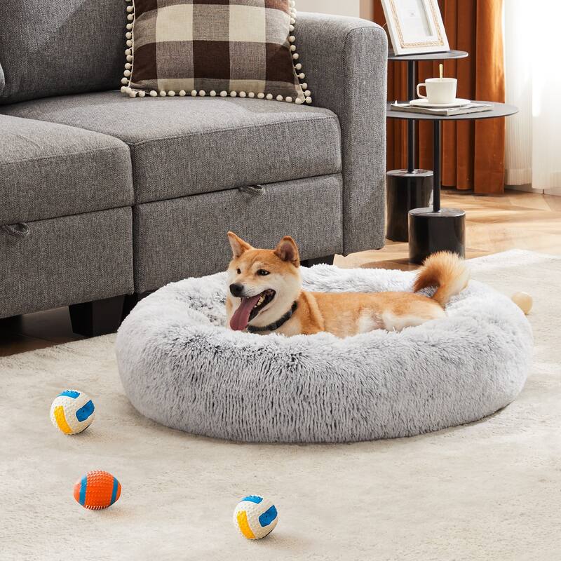 30-Inch Round Dog Bed, Washable Removable Cover, Anti-Slip Bottom, Supportive Foam Mat for Indoors