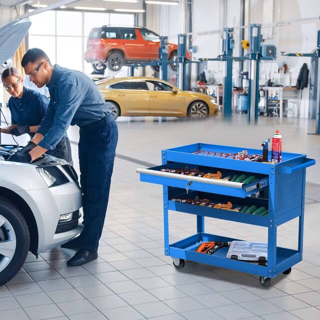 3-Tier Rolling Tool Cart with Drawer Steel Utility Storage Tool Box