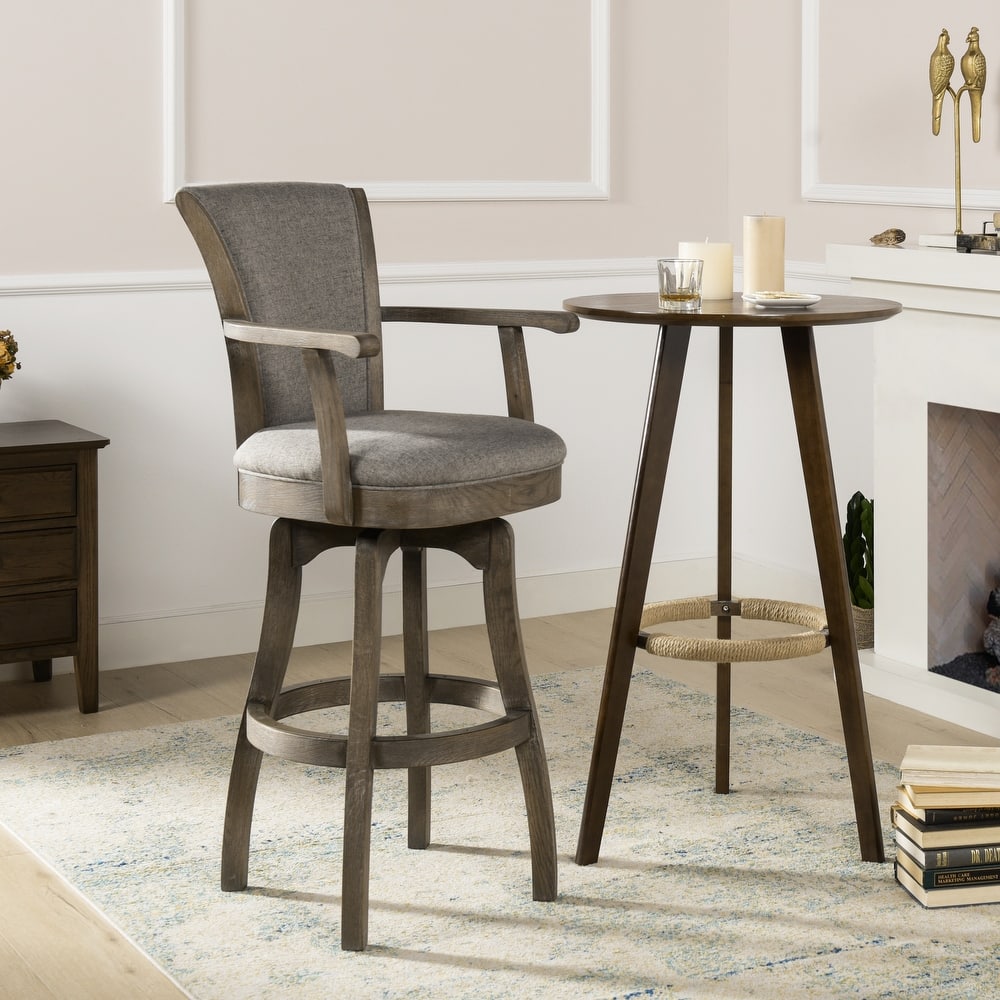 Williams Swivel Upholstered Bar Stool - Counter or Bar Height - 27 or 31 Inch - Solid Oak Wood Frame - Minimal Assembly