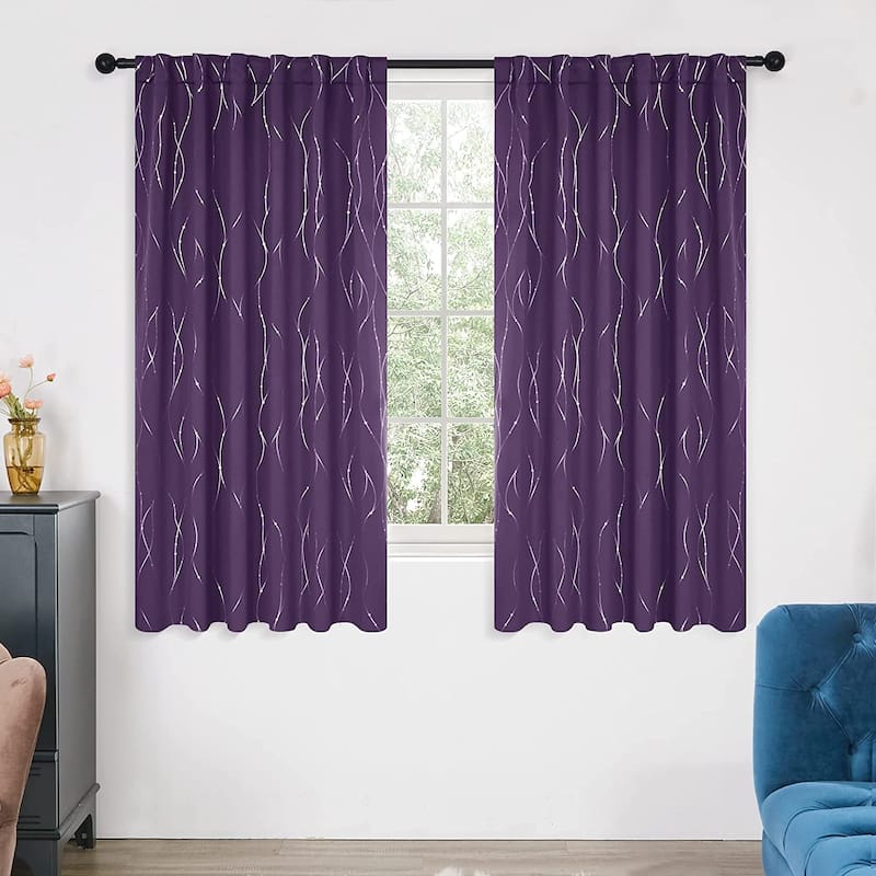 Deconovo Back Tab Silver Lines with Dots Curtain Panel Pairs(2 Panel)
