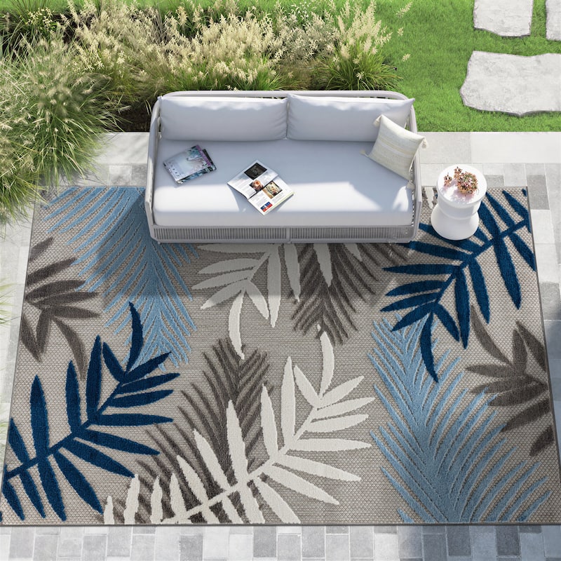 Evora Palm Frond Indoor/Outdoor Area Rug - 8' 8" X 12' - Blue