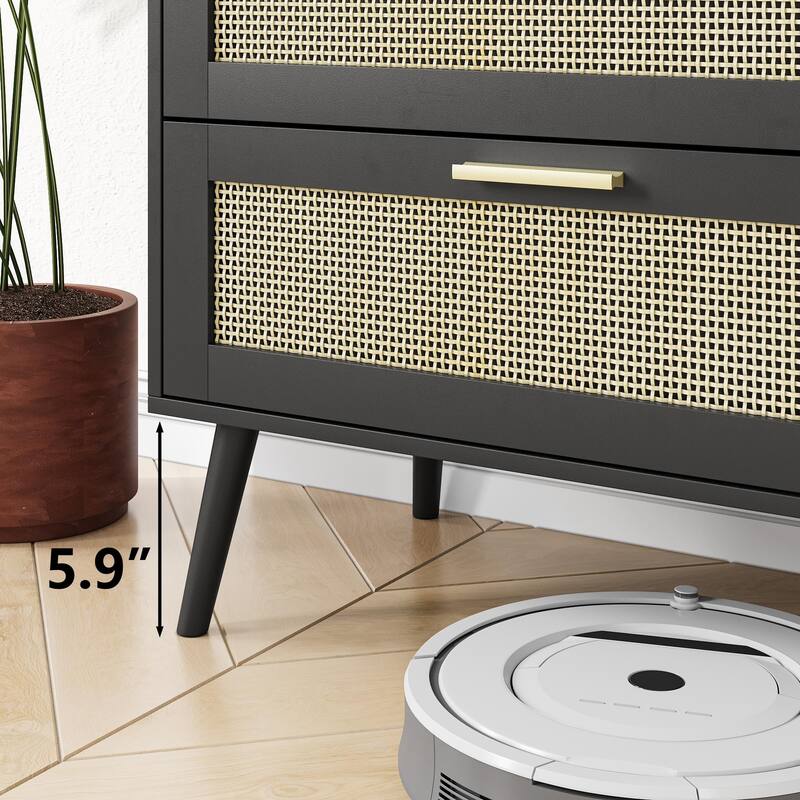Rattan 6 Drawers Chest of Dressers for Bedroom, Wide Chest of Drawers, Rattan Dresser Storage Cabinet for Living Room, Bedroom