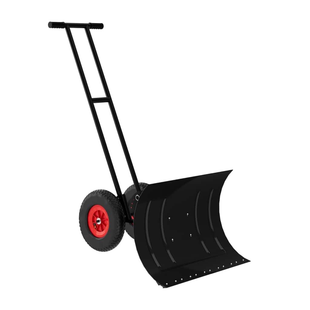 Heavy-Duty 30Inch Steel Snow Pusher with an adjustable handle angled blade and 10 non-slip Wheels for effortless clearing
