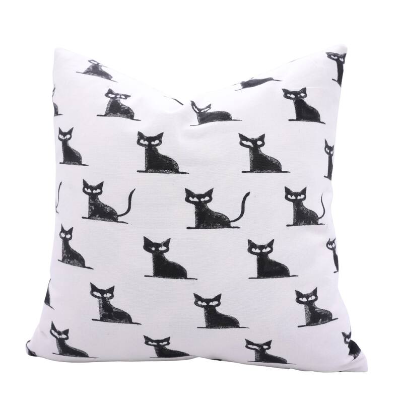 Fabdivine Handmade Block Print Cotton Green Pillow Cover, Pumpkin - Pillow Covers - Cat- Black - 12" X 20"