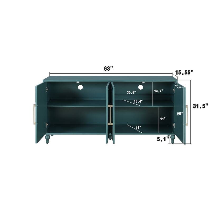 63'' Cabinet with Metal Handle, Carved Flower Doors, Mordern Sideboard Console with Adjustable Shelves for Living Room, Kitchen