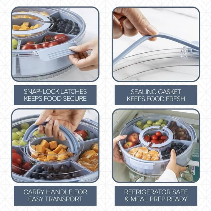 COOK WITH COLOR Round Snackle Box – 6-Compartment Serving Tray with Lid and Handle,Kids Lunch Box & Meal Prep Snack Container