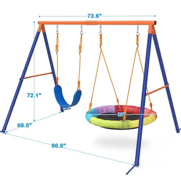 Swing Set with Stand for Kids Heavy-duty Metal A-Frame Outdoor - 86.6 X 68.5 X 72.1 in